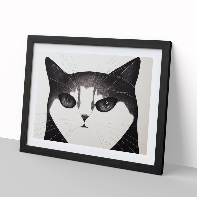 Cat Illustration Vol.3 Abstract - Framed Print, 25cm H x 34cm W x 2cm D, Black