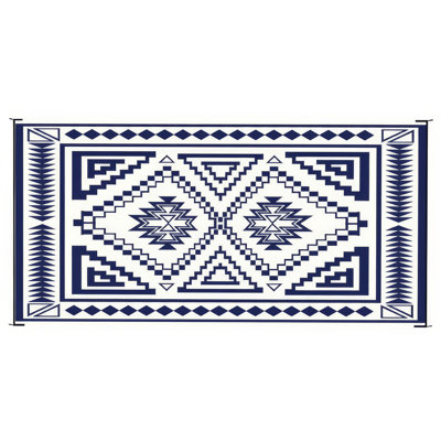 Tapis de patio avec sac de transport 9 x 18 Lema, bleu et blanc