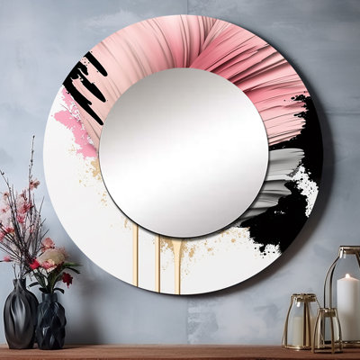 Opra rose Gerbera hyperréaliste fleurs IV - miroir mural Gerbera, miroir rond rose décoratif, impression sur métal