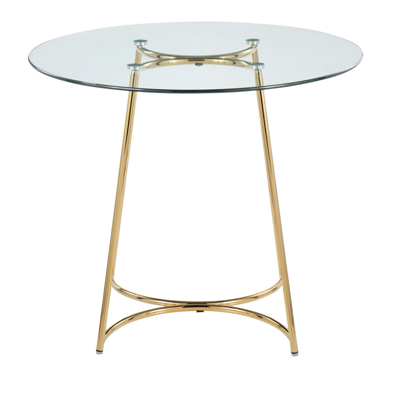 Table de salle à manger contemporaine / glam en acier doré avec plateau en verre transparent, Doré