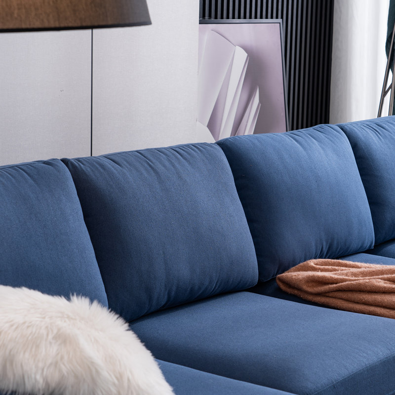 Upholstered Sectional Reversible, Blue Polyester Blend