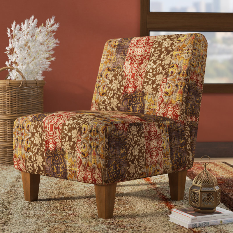 Zoe Upholstered Slipper Chair, Brown/Gold/Red/Blue