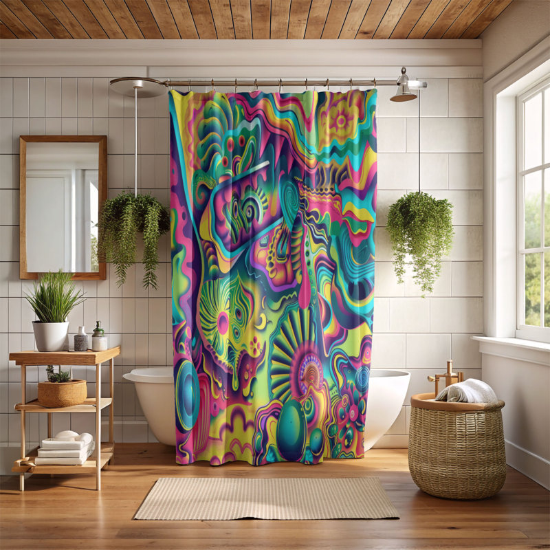 Trippy Designs - Rideau de douche Premium, H 74 po x l 71 po