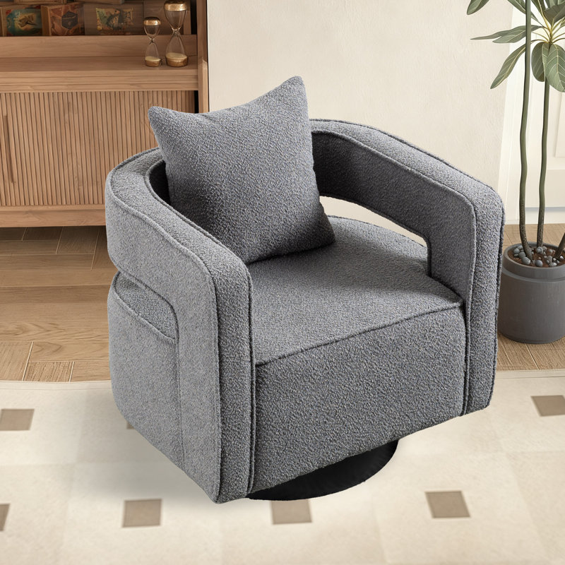 Fauteuil demi-tonneau moderne pivotant avec dossier ouvert, Boucle gris