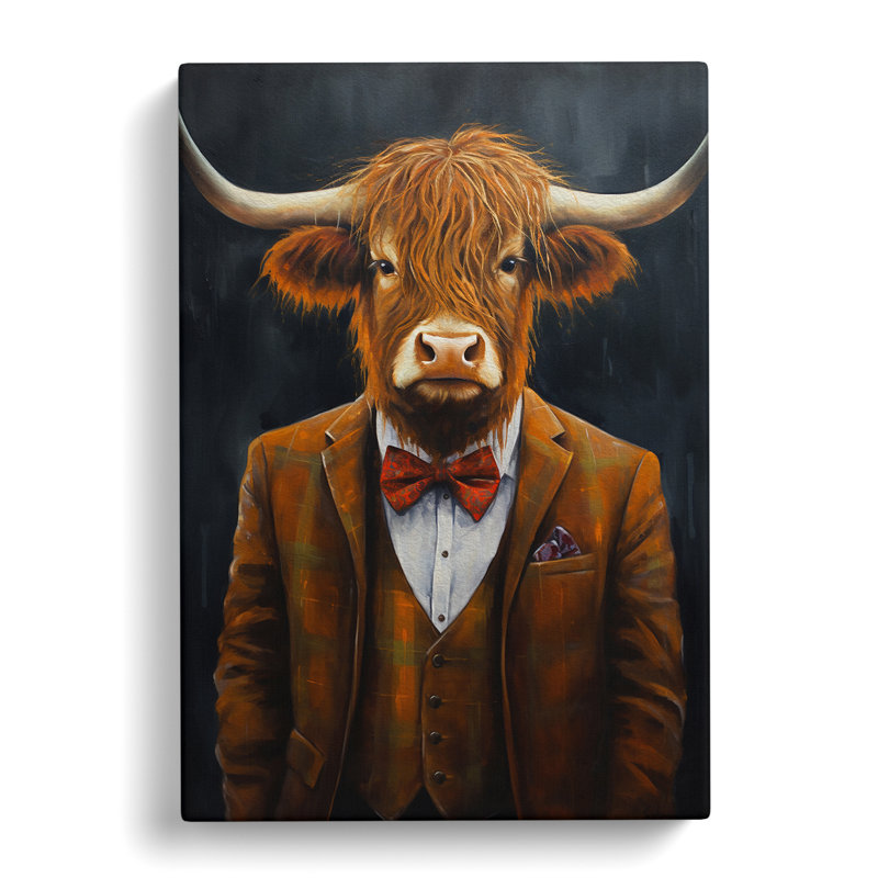 Highland Cow in a Suit Painting - Wrapped Canvas, 50cm H x 35cm W x 3cm D