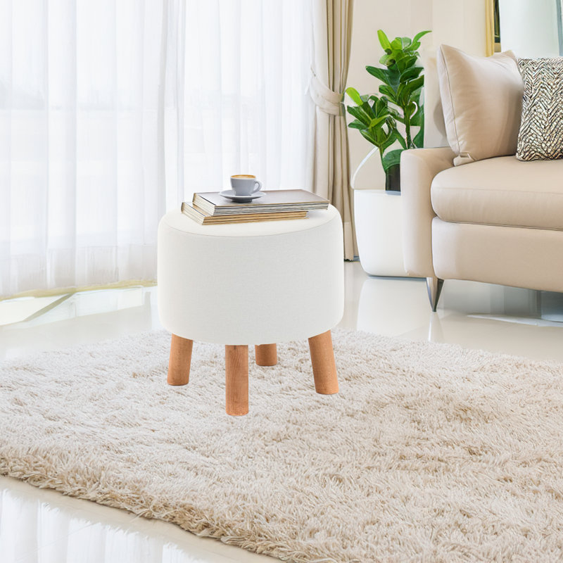 Upholstered Ottoman, Cream Polyester/Cotton