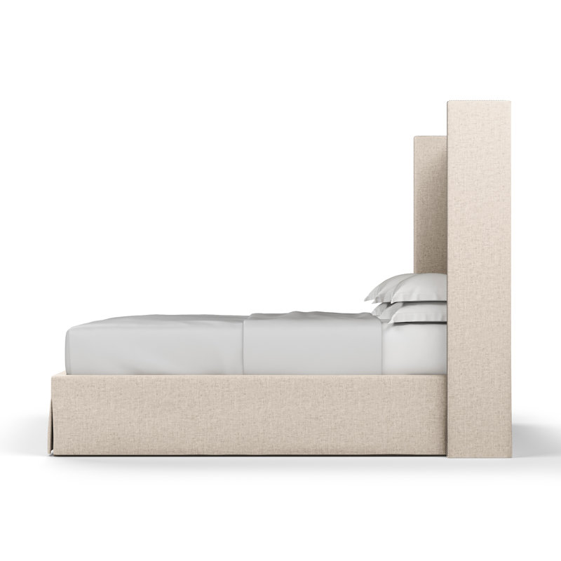 Lit tapissier Kaiser Box, Simple, Velours moelleux huître