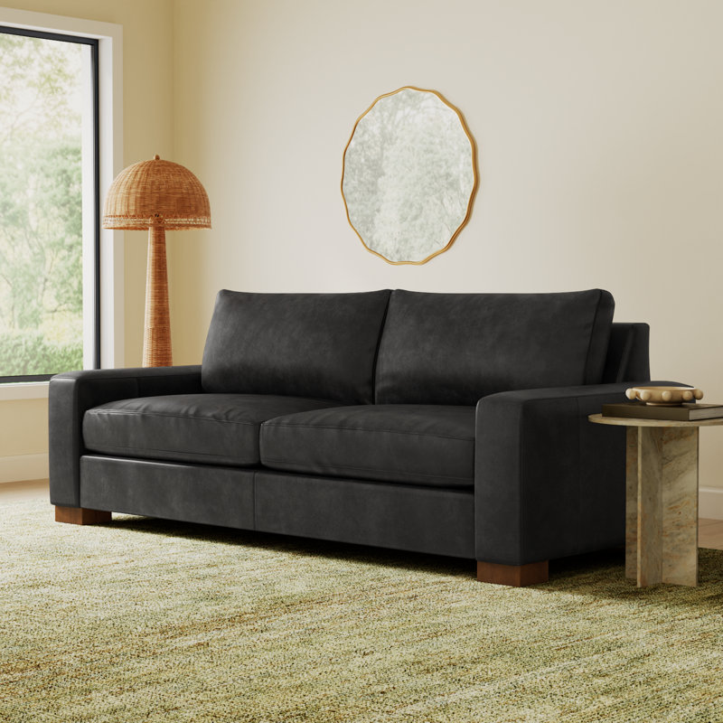 Jonie 91" Genuine Leather Sleeper Sofa, Revelation Steel Top Grain Genuine Leather