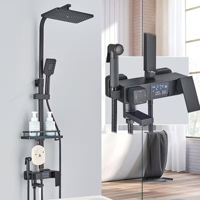 Black Rain Shower System 4 Function Shower Mixer Fixtures Shower Head Combo Kit