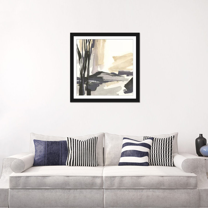 « placid iv », impression sur toile, H 16 po x l 16 po x P 1 po, Papier d'art encadré noir, Blanc