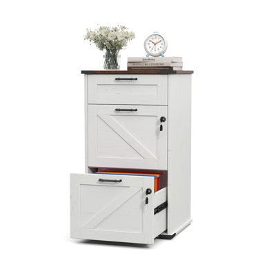 Barn Door Wooden 3 Drawers Flynt With Lock 30.71"H