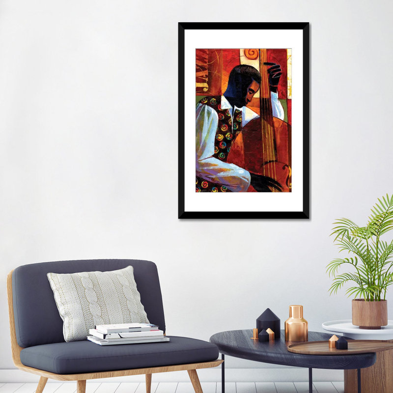 « jazz », reproduction sur toile, Papier avec cadre noir, H 32 po x l 24 po x P 1 po, Blanc