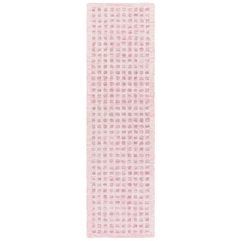 Callisburg Hand Tufted Wool/Jute/Cotton Performance Geometric Rug in Pink, Runner 2'3" x 8'