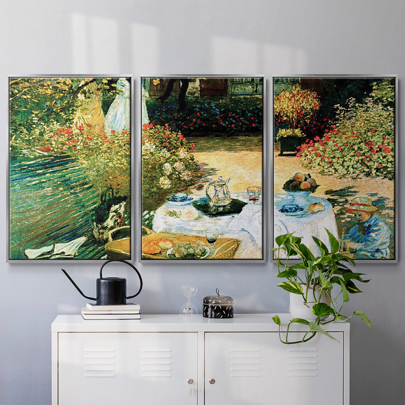 Monet, reproduction sur toile 3 pièces, H 24 po x l 48 po x P 2 po, Argent