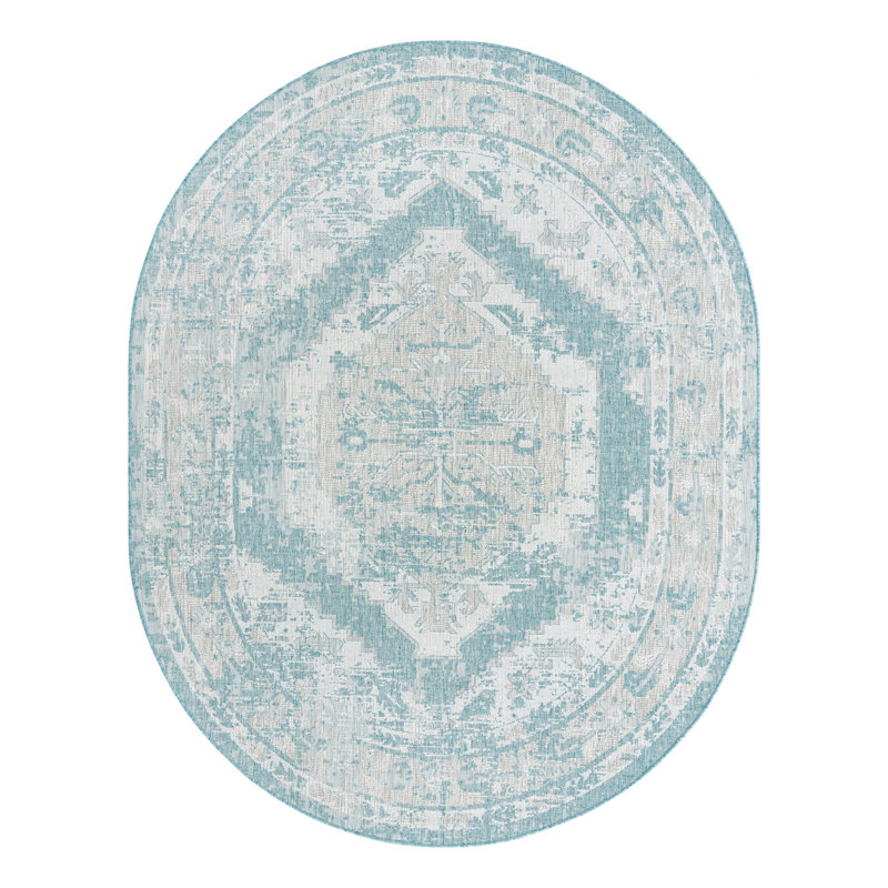 Oriental Indoor / Outdoor Rug, Oval 7'10" x 10'