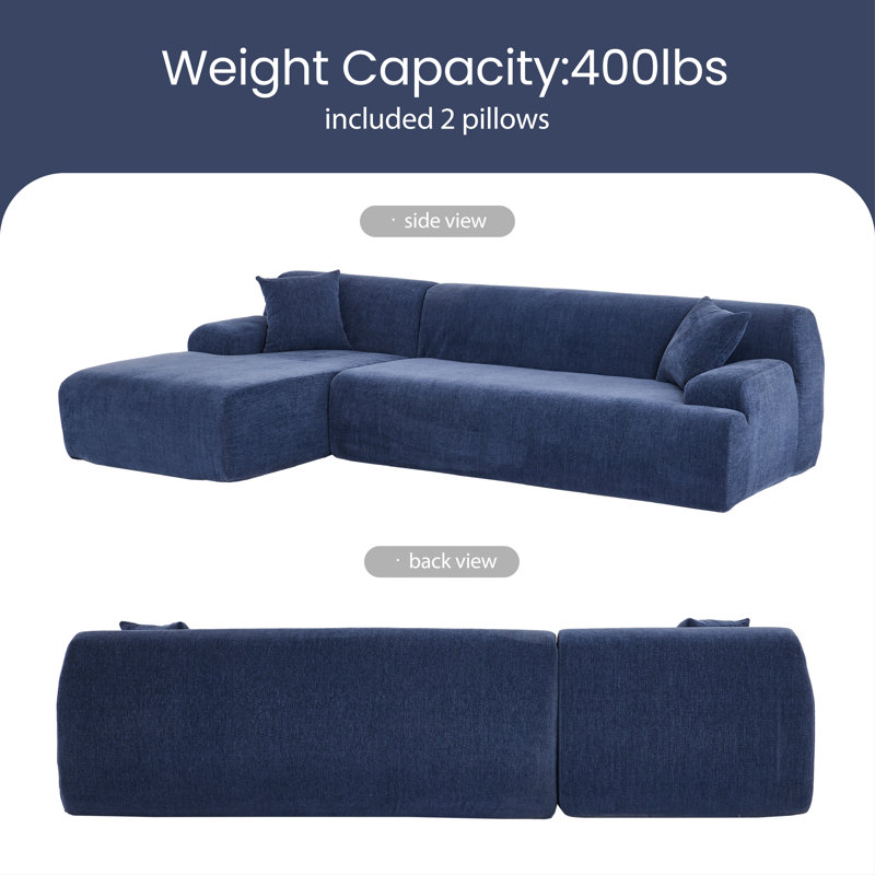 Canapé modulaire rembourré 2 pièces Kayari, Chenille bleue / 100% polyester