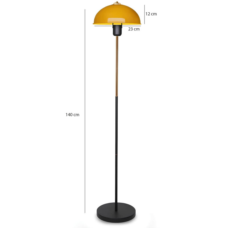 Elegant Floor Lamp, Yellow Metal Design, 55.1 inches Tall | Sturdy MDF Base, 9.1 inches Diameter Shade, Max 40W E27 Socket | Includes 15W LED Bulb | Perfect for Living Room, Bedroom & Modern Décor