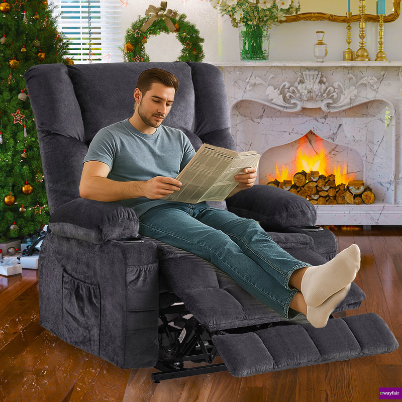 Ilkeston 33.46"W Recliner Chair with Side Pockets & 2 Cup Holders, Gray