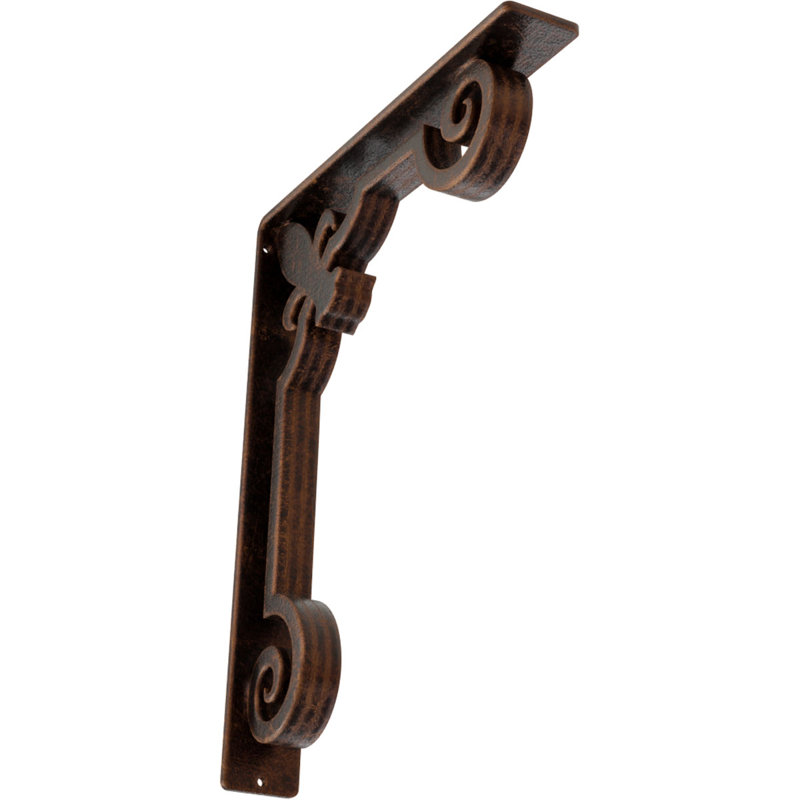 Support en fer forgé Fleur De Lis, Cuivre antique, H 15 po x l 2 po x P 12 po
