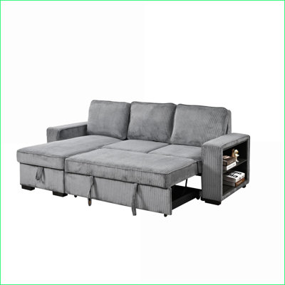 Canapé-lit modulaire convertible en L avec méridienne de rangement, ports USB, porte-gobelet pour le salon | Gris foncé | Rembourré