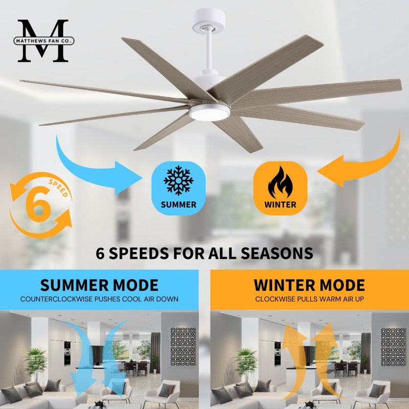 Ariella - Eight Blade Ceiling Fan - Integrated LED - Matte Black Finish - Matte White Blades, Matte White, Gray Ash Tone