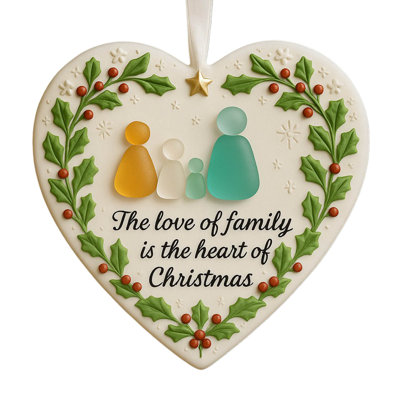 Heart-Shaped Sea Glass Family Decor Family Heart Keepsake Family Heart Ornament For Christmas Tree Hanging Ornaments