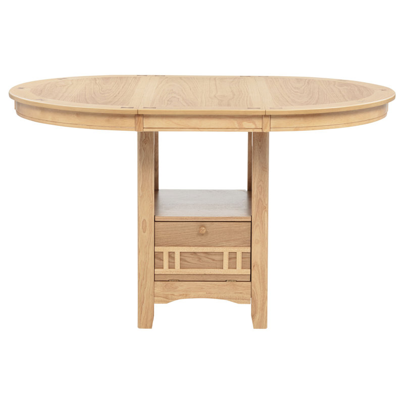 Table de salle à manger à hauteur de comptoir avec rangement Lessa, chêne, 42 à 60 pouces