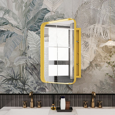 16X24 Inch Recessed Metal Framed Medicine Cabinet With Mirror And Adjustable Shelves Wall Mirror With Storage For Bathroom, Matte Gold