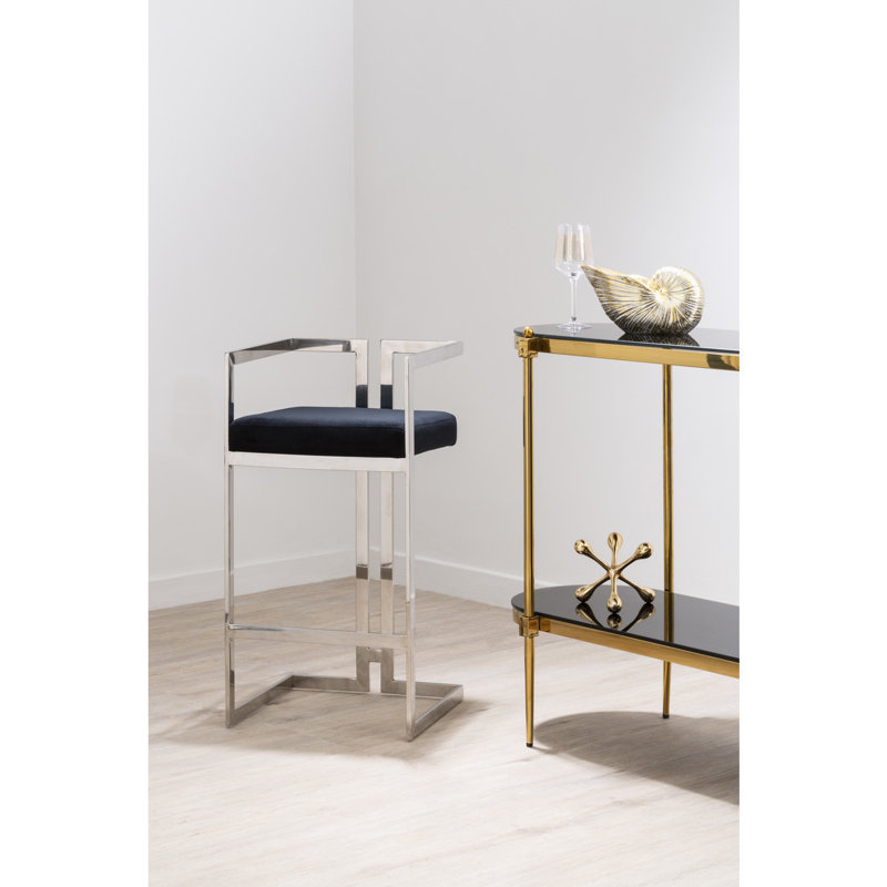 Carwell Upholstered Counter Stool with Metal Frame, Black, Silver