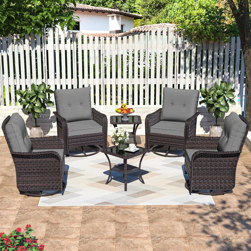Imalai Wicker Patio Conversation Set with Cushions, Gray