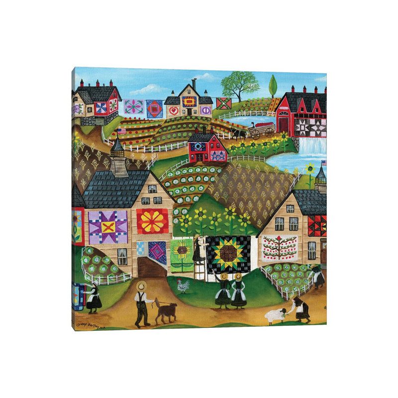 Quilters Sunflower Farmland by Cheryl Bartley - Painting on Canvas, Wrapped Canvas, 45.72cm H x 45.72cm W x 3.81cm D