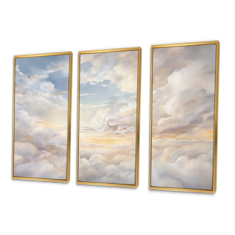 Ensemble de décorations murales Clouds Charm In Winter, H 28 po x l 36 po x P 1 po, Cadre flottant doré