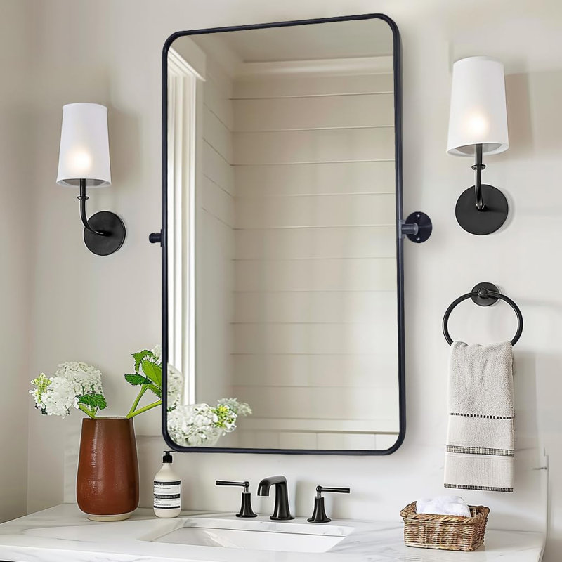Miroir de salle de bain moderne inclinable, Noir mat, 36 po x 24 po