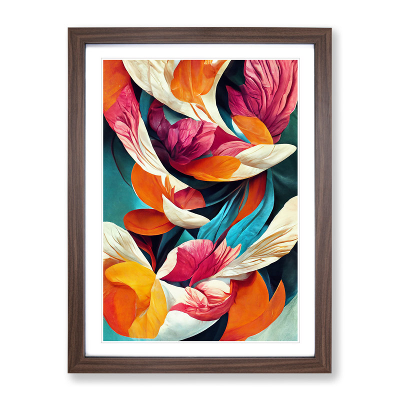 Delicate Abstract Floral No.2 - Single Picture Frame Painting, 34cm H x 25cm W x 2cm D, Walnut