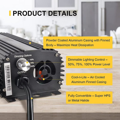 IPower Ballast, ballast d'horticulture électronique à intensité variable numérique pour système de culture hydroponique HPS MH, noir, paquet de 2