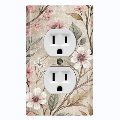 Metal Light Switch Plate Cover; US Standard Size 4 Gang Toggle - Vintage Wildflowers