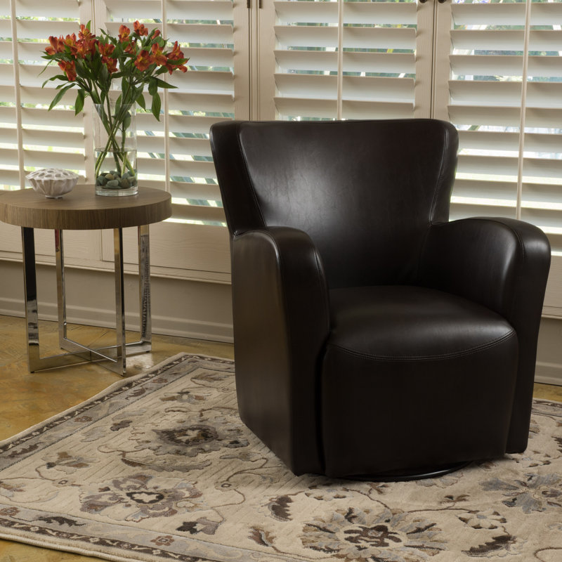 Fauteuil pivotant l 29,25 po Minne, Similicuir brun