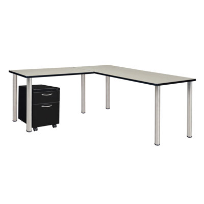 Bureau en coin en K avec plateau à piédestal et tiroir Kee