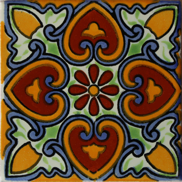 4.2" x 4.2" 9pcs TalaMex Hearts Talavera Mexican Tile