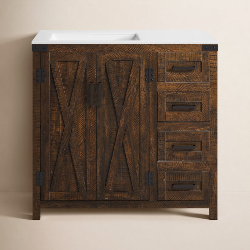 Slayton 36'' Single Bathroom Vanity with Engineered Marble Top, Espresso