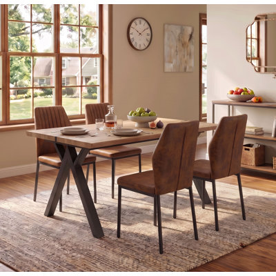 Dining Room Set for 4-6, 63" Rectangular Dining Table with Upholstered Chairs, MDF Tabletop, Metal Legs, Kitchen Table and Chairs