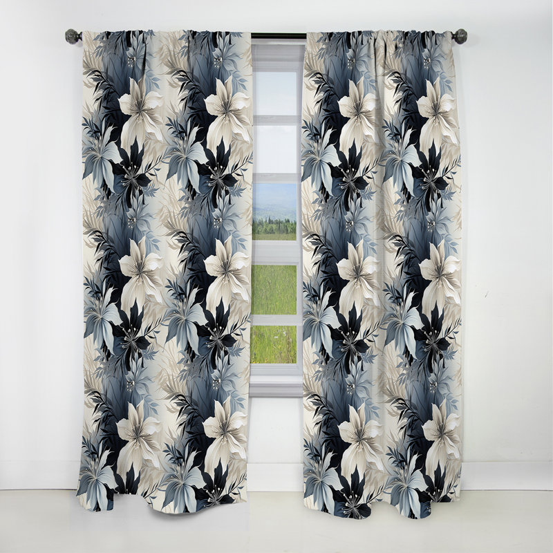 Mirage monochrome motif tropical IV - Rideau floral - Rideau occultant floral - 1 panneau, L 52 po x L 63 po