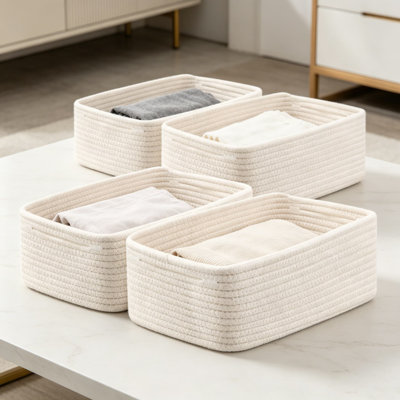 Petits paniers de rangement pour l'organisation, paquet de 4 paniers en corde tissée pour tablettes, paniers de rangement pour garde-robe