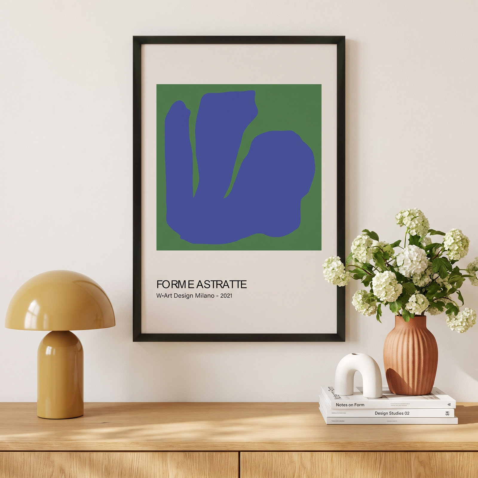 Forme Astratte Blue & Green by Romina Gadler, 20" H x 14" W x 1.25" D, Black Framed Paper