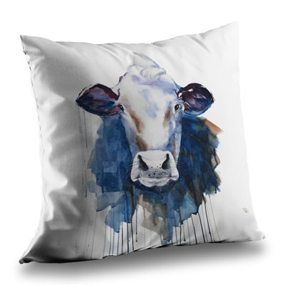 Watercolor Cow - Classic Blue Illustrative – Throw Pillow Cover Only, Double-Sided Print, Insert Not Included