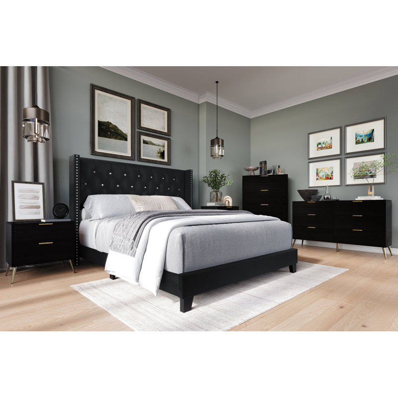 Ensemble de chambre à coucher simple 5 pièces Castle Place, lit à oreilles avec commode et commode, Twin