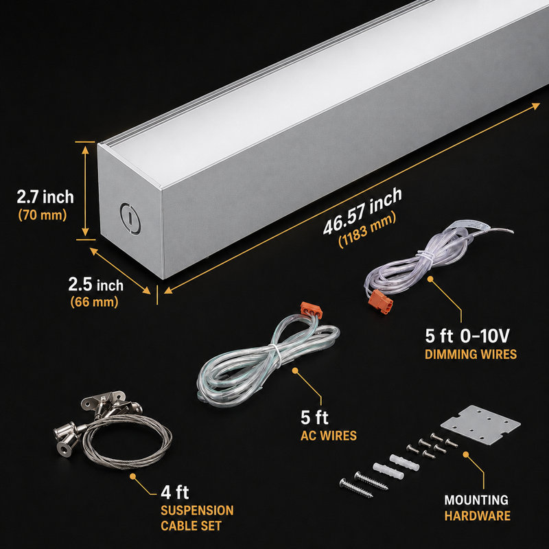  4FT 3CCT Dimmable Commercial Linear Light, 120V/277V, 40W/50/60W Selectable Output, 6900lm, Anti-Glare, Linkable, Commercial and Warehouse Industrial, Silver, Pack of 8