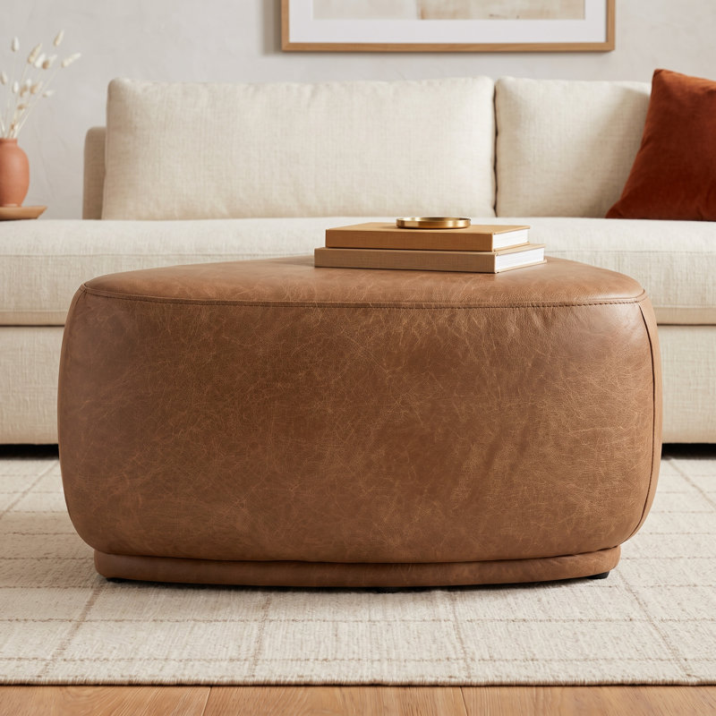 Adna Genuine Leather Triangular Ottoman, Marseille Brown