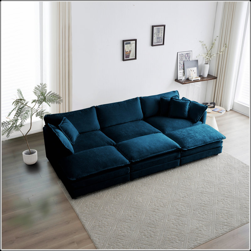 Canapé modulaire confortable à assise profonde et réversible modulaire à 6 places avec repose-pieds et coussins