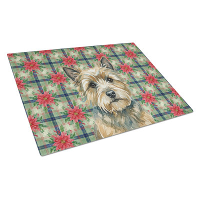 Cairn Terrier Christmas PoinsettIas Glass Cutting Board
